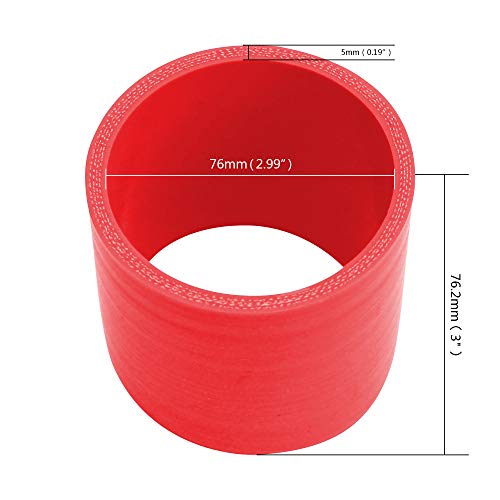 FCD Universal ID 76mm (3") Diameter 3" Long Straight Silicone Hose 5mm Thick 4-Ply Reinforced High Temp Coupler for Auto (RED)