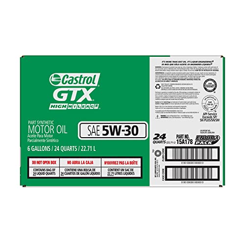 Castrol 60005 GTX 5W-30 High Mileage Motor Oil - 6 Gallon, (Enviro-Pack)