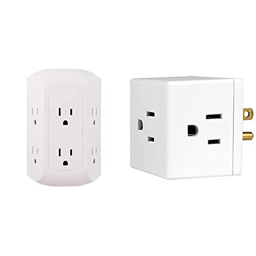 GE Pro 6 Outlet Surge Protector Adapter Spaced Tap & Wall Tap, 1, Extra-Wide Adapter Spaced, Easy Access Design, 3 Prong Outlet, Perfect for Travel, UL Listed, White, 58368