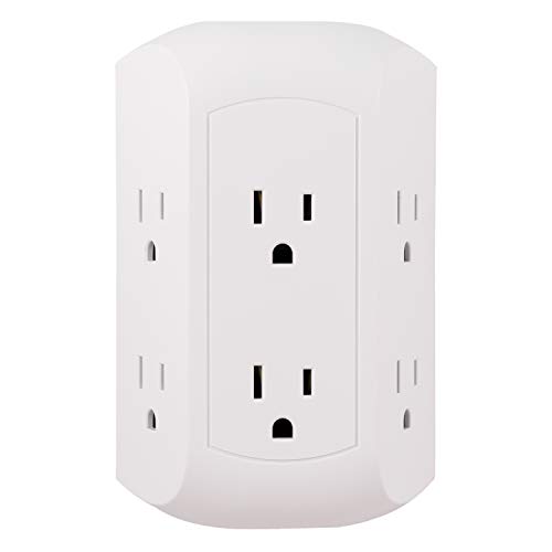 GE Pro 6 Outlet Surge Protector Adapter Spaced Tap & Wall Tap, 1, Extra-Wide Adapter Spaced, Easy Access Design, 3 Prong Outlet, Perfect for Travel, UL Listed, White, 58368