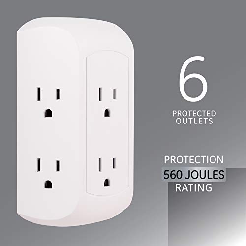 GE Pro 6 Outlet Surge Protector Adapter Spaced Tap & Wall Tap, 1, Extra-Wide Adapter Spaced, Easy Access Design, 3 Prong Outlet, Perfect for Travel, UL Listed, White, 58368