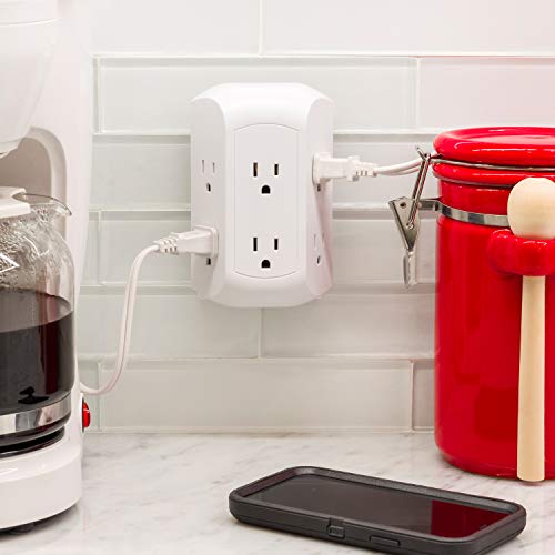 GE Pro 6 Outlet Surge Protector Adapter Spaced Tap & Wall Tap, 1, Extra-Wide Adapter Spaced, Easy Access Design, 3 Prong Outlet, Perfect for Travel, UL Listed, White, 58368