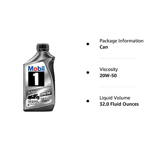PACK OF 4 - Mobil 1 20W-50 Full Synthetic Motorcycle Oil, 1 qt.
