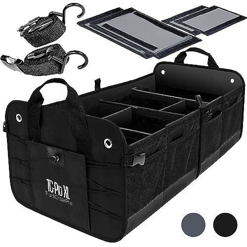 TRUNKCRATEPRO Trunk Organizer For SUV, Truck, Car, Premium Adjustable Multi Compartments Collapsible Heavy Duty Cargo Storage Truck Organizer Straps, Car Accessories (XL, Black)36.22"Lx17.13 Wx12.5”H