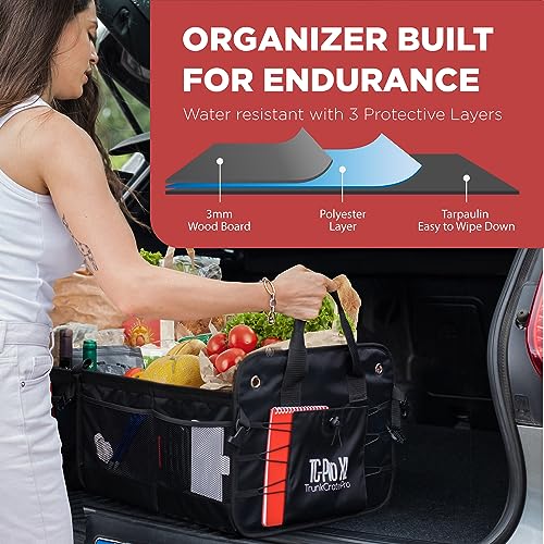 TRUNKCRATEPRO Trunk Organizer For SUV, Truck, Car, Premium Adjustable Multi Compartments Collapsible Heavy Duty Cargo Storage Truck Organizer Straps, Car Accessories (XL, Black)36.22"Lx17.13 Wx12.5”H