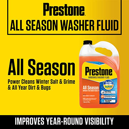 Prestone AS658-6PK All Season 2-in-1 Windshield Washer Fluid, Year Round, De-Icer + Bugwash, 1 Gallon, (Pack of 6)