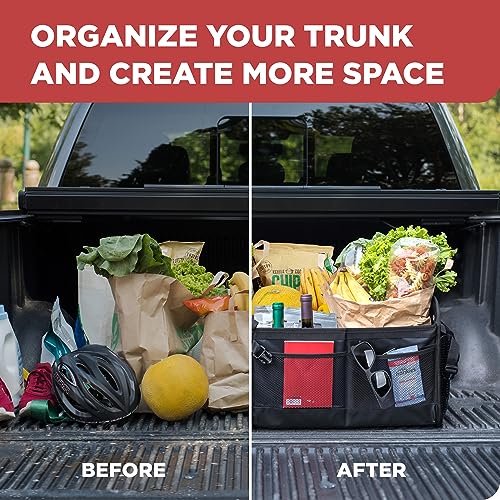 TRUNKCRATEPRO Trunk Organizer For SUV, Truck, Car, Premium Adjustable Multi Compartments Collapsible Heavy Duty Cargo Storage Truck Organizer Straps, Car Accessories (XL, Black)36.22"Lx17.13 Wx12.5”H