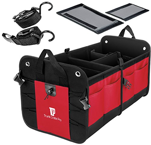 TRUNKCRATEPRO Trunk Organizer for Car, SUV, Auto Premium Adaptable Multi Compartments Collapsible Portable Car Organizer W 2 Adjustable Straps, Non-Skid Bottom (Regular, Red) 23.6" L*14.6" W*12.5" H