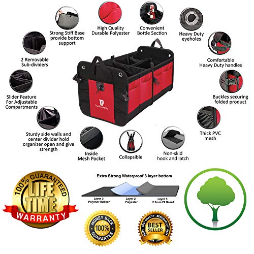 TRUNKCRATEPRO Trunk Organizer for Car, SUV, Auto Premium Adaptable Multi Compartments Collapsible Portable Car Organizer W 2 Adjustable Straps, Non-Skid Bottom (Regular, Red) 23.6" L*14.6" W*12.5" H
