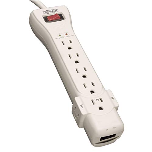 Tripp Lite 7 Outlet Surge Protector Power Strip, 7ft, Right-Angle Plug, Fax/Modem Protection, RJ11, $75,000 INSURANCE (SUPER7TEL)