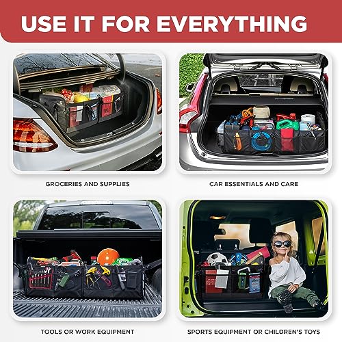 TRUNKCRATEPRO Trunk Organizer For SUV, Truck, Car, Premium Adjustable Multi Compartments Collapsible Heavy Duty Cargo Storage Truck Organizer Straps, Car Accessories (XL, Black)36.22"Lx17.13 Wx12.5”H