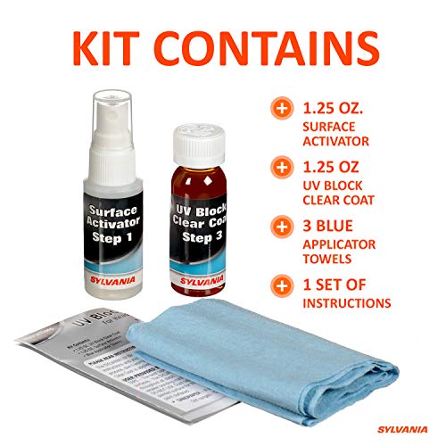 SYLVANIA - Headlight Restoration Essentials Kit - UV Block Clear Coat, Most Important Step to Restore Sun Damaged Headlights, Surface Activator, UV Protection for Clearer Headlights - 1 Fl Oz