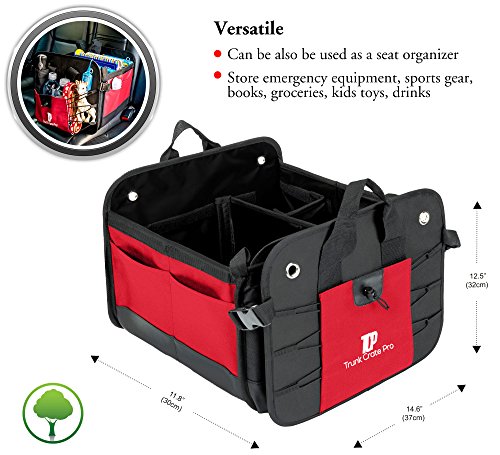 TRUNKCRATEPRO Trunk Organizer for Car, SUV, Auto Premium Adaptable Multi Compartments Collapsible Portable Car Organizer W 2 Adjustable Straps, Non-Skid Bottom (Regular, Red) 23.6" L*14.6" W*12.5" H