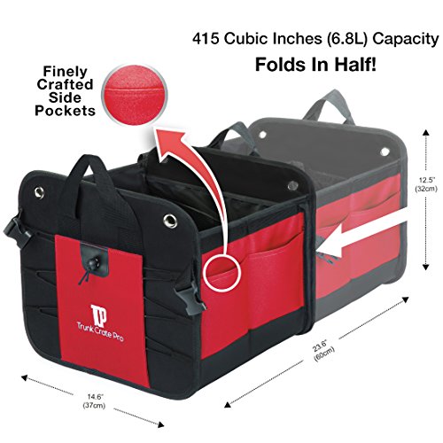 TRUNKCRATEPRO Trunk Organizer for Car, SUV, Auto Premium Adaptable Multi Compartments Collapsible Portable Car Organizer W 2 Adjustable Straps, Non-Skid Bottom (Regular, Red) 23.6" L*14.6" W*12.5" H