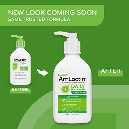 AmLactin Daily Moisturizing Lotion for Dry Skin – 7.9 oz Pump Bottles (Twin Pack) – 2-in-1 Exfoliator and Body Lotion with 12% Lactic Acid, Dermatologist-Recommended Moisturizer for Soft Smooth Skin