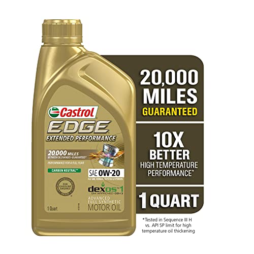 Castrol 152D7D Edge Extended Performance 0W-20 Advanced Full Synthetic Motor Oil, 1 Quart, 6 Pack