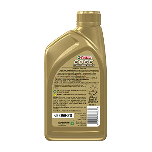 Castrol 152D7D Edge Extended Performance 0W-20 Advanced Full Synthetic Motor Oil, 1 Quart, 6 Pack