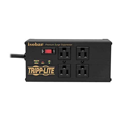 Tripp Lite Isobar 4 Outlet Surge Protector Power Strip with 2 USB Charging Ports, 8ft Long Cord, Right-Angle Plug, Metal, 3330 Joules, Lifetime Limited Warranty & $50K Insurance (IBAR4ULTRAUSBB),Black