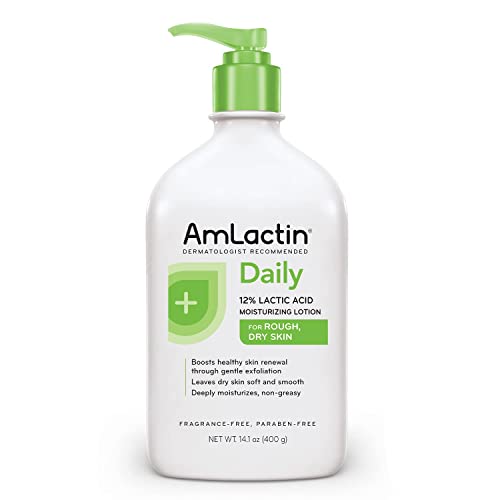 AmLactin Daily Moisturizing Lotion for Dry Skin – 14.1 oz Pump Bottle – 2-in-1 Exfoliator and Body Lotion with 12% Lactic Acid, Dermatologist-Recommended Moisturizer for Soft Smooth Skin