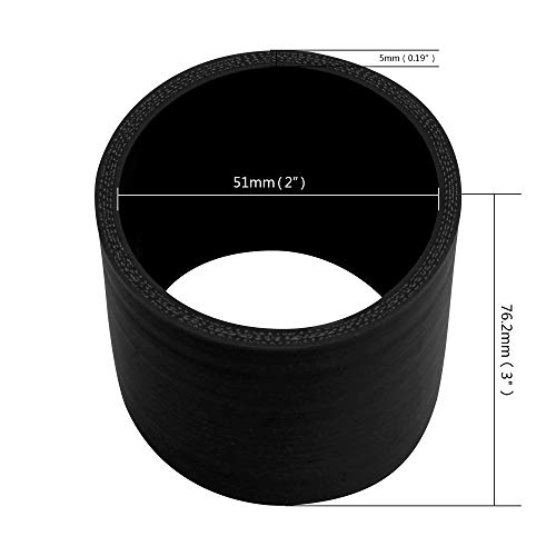 FCD Universal ID 51mm (2") Diameter 3" Length Straight Silicone Hose 5mm Thick 4-Ply Coupler Intercooler for Auto (Black)