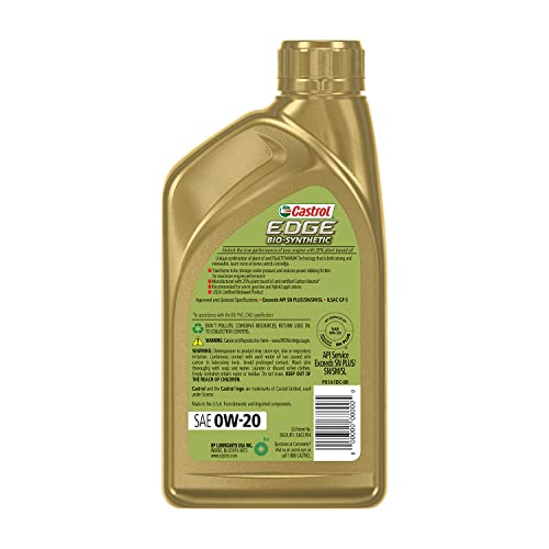 Castrol 06585 Edge Bio-Synthetic 0W-20 Advanced Full Synthetic Motor Oil, 1 Quart, 1 Pack