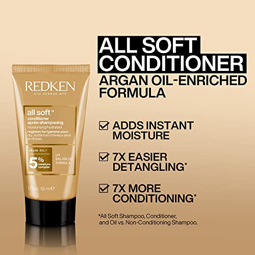 Redken All Soft Argan Oil Conditioner | For Dry / Brittle Hair | Moisturizes & Provides Intense Softness | With Argan Oil | Travel Size | 1 Fl Oz