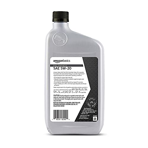 Amazon Basics Full Synthetic Motor Oil - 5W-20 - 1 Quart - 6 Pack