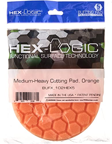 Chemical Guys BUFX_102_HEX5 Hex-Logic Medium-Heavy Cutting Pad, Orange (5.5 Inch Pad made for 5 Inch backing plates)
