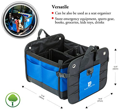TRUNKCRATEPRO Collapsible Portable Multi Compartments Heavy Duty Non-Slip Cargo Trunk Organizer Storage, Blue