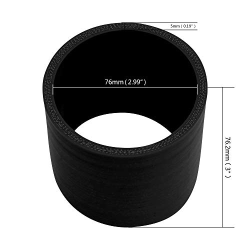 FCD Universal ID 76mm (3") Diameter 3" Long Straight Silicone Hose 5mm Thick 4-Ply Reinforced High Temp Coupler for Auto (Black)