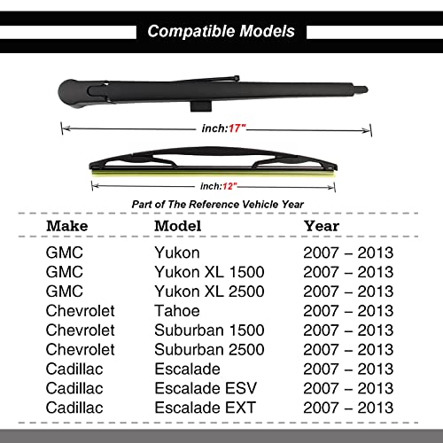 PARRATI Factory Rear Wiper Arm Set for Cadillac Escalade,GMC Yukon,Chevy Tahoe Suburban,2007-2013 - Back Windshield Wiper Arm Blade Set, OEM 15277756 25820122
