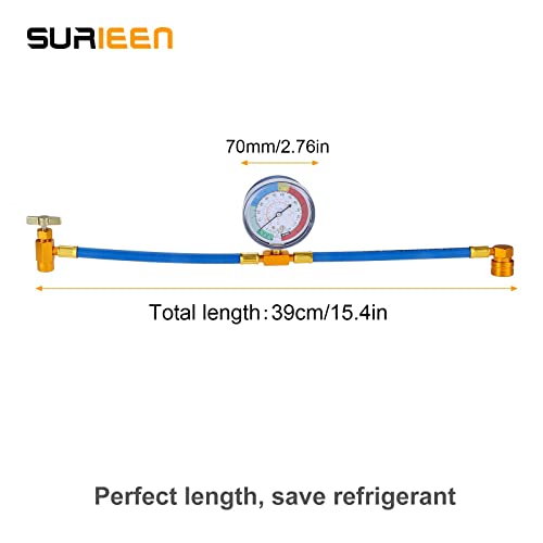 SURIEEN R134A AC Refrigerant Recharge Hose Kit, 1/2 Acme Can Tap Dispensing Valve, Charging Hose with Pressure Gauge, 70mm dial, Fits for Car AC Air Conditioning Refrigerant