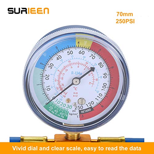 SURIEEN R134A AC Refrigerant Recharge Hose Kit, 1/2 Acme Can Tap Dispensing Valve, Charging Hose with Pressure Gauge, 70mm dial, Fits for Car AC Air Conditioning Refrigerant