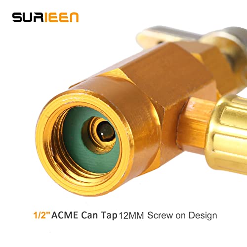 SURIEEN R134A AC Refrigerant Recharge Hose Kit, 1/2 Acme Can Tap Dispensing Valve, Charging Hose with Pressure Gauge, 70mm dial, Fits for Car AC Air Conditioning Refrigerant