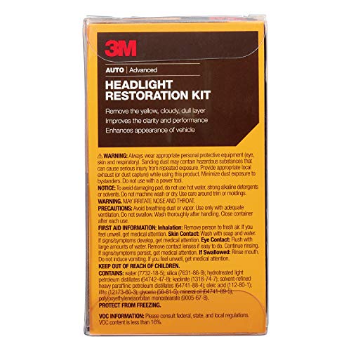 3M Headlight Restoration Kit, Simple Process to Restore Cloudy & Dull Headlights, Hand Application, 1 Kit (39084)