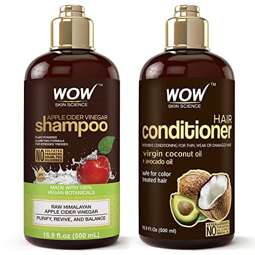 WOW Apple Cider Vinegar Shampoo & Hair Conditioner Set - (2 x 16.9 Fl Oz / 500mL) - Increase Gloss, Hydration, Shine - Reduce Itchy Scalp, Dandruff & Frizz - No Parabens or Sulfates - All Hair Types