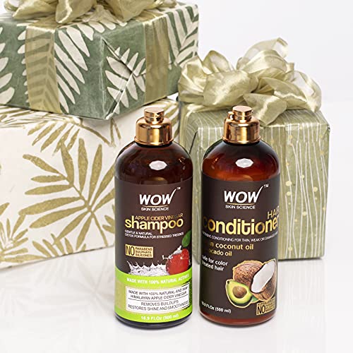 WOW Apple Cider Vinegar Shampoo & Hair Conditioner Set - (2 x 16.9 Fl Oz / 500mL) - Increase Gloss, Hydration, Shine - Reduce Itchy Scalp, Dandruff & Frizz - No Parabens or Sulfates - All Hair Types