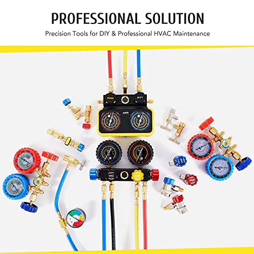 Orion Motor Tech 3FT AC Diagnostic Manifold Freon Gauge Set for R134A R12, R22, R502 Refrigerants, with Couplers and Acme Adapter