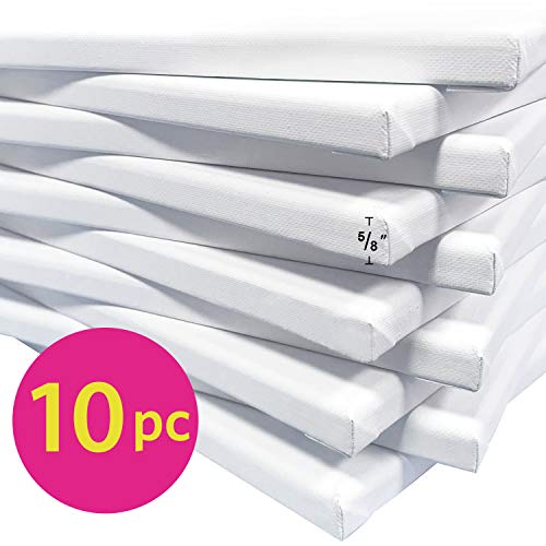 PHOENIX Pre Stretched Canvas for Painting - 8x10 Inch / 10 Pack - 5/8 Inch Profile of Super Value Pack for Oil & Acrylic Paint