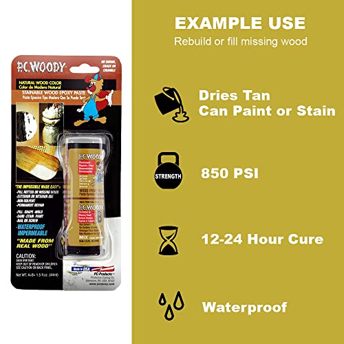 PC Products PC-Woody Wood Repair Epoxy Paste, Two-Part 12 oz in Two Cans, Tan 16333