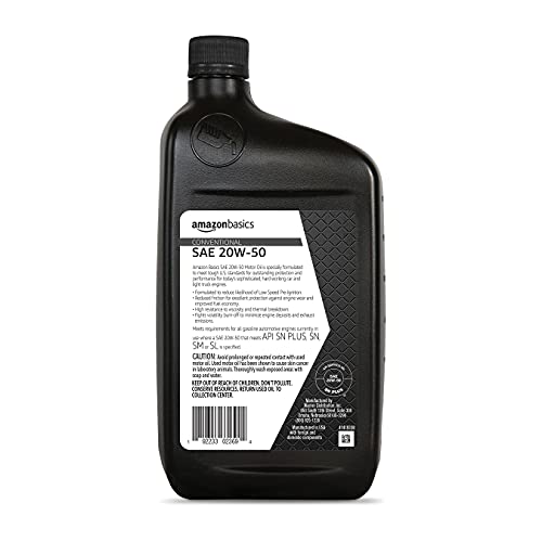 AmazonBasics Conventional Motor Oil - 20W-50 - 1 Quart - 6 Pack