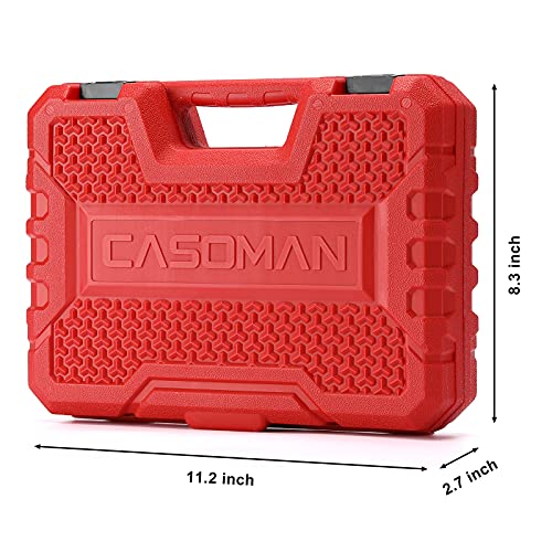 CASOMAN 1/2-Inch Drive Shallow Impact Socket Set, Metric, 10mm-32mm, CR-V, 6-Point, 20-Piece 1/2" Shallow Sockets Set with Extension Bar and Universal Joints