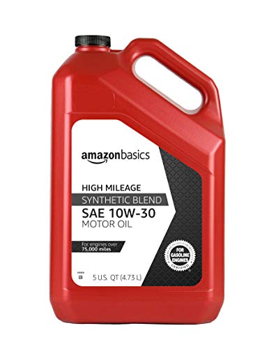 AmazonBasics High Mileage Motor Oil - Synthetic Blend - 10W-30 - 5 Quart