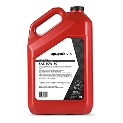 AmazonBasics High Mileage Motor Oil - Synthetic Blend - 10W-30 - 5 Quart