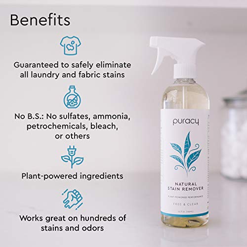 Puracy Natural Laundry Stain Remover, Enzyme-Based Spot Cleaner, Free & Clear, 25 Ounce