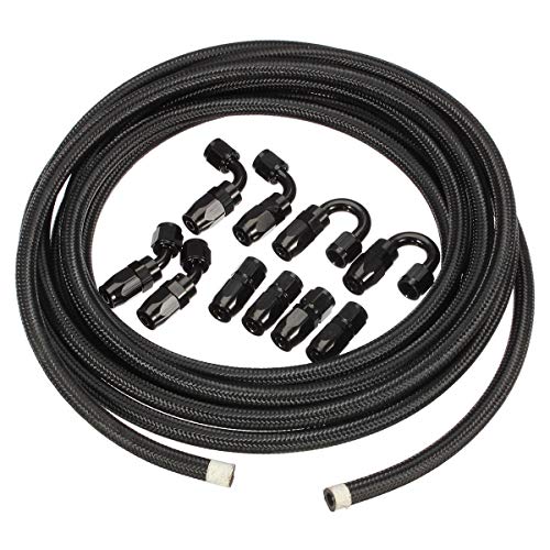 Vincos 20Ft 6 an 6an AN6 Nylon and Stainless Steel Braided Oil Gas Fuel Hose Fuel Line + 10pcs 6an Hose Fitting Kit