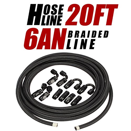 Vincos 20Ft 6 an 6an AN6 Nylon and Stainless Steel Braided Oil Gas Fuel Hose Fuel Line + 10pcs 6an Hose Fitting Kit