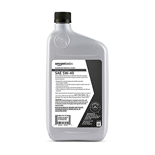 Amazon Basics Full Synthetic Motor Oil, 5W-40, Euro Formula, 1 Quart, 6 Pack
