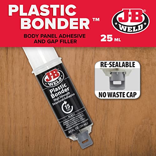 J-B Weld 50139 Plastic Bonder Body Panel Adhesive and Gap Filler Syringe - Dries Black - 25 ml