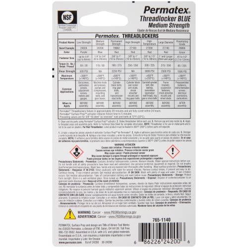 Permatex 24200 Threadlocker Blue, 6 ml